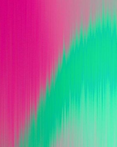 Very bright and sharp pixelated image consisting of multiple gradients from yellow-green on the left to pink/magenta on the right; also a cyan to magenta to black gradient runs along the very bottom of the image. All gradients are striated as though like digital hair.