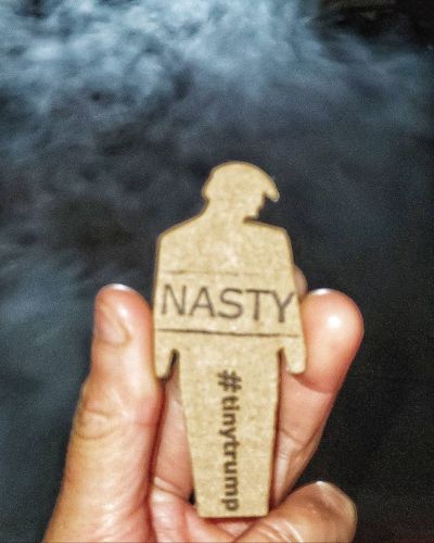 Photograph of a 'DIY' with a custom stamp that a participant made that says Nasty