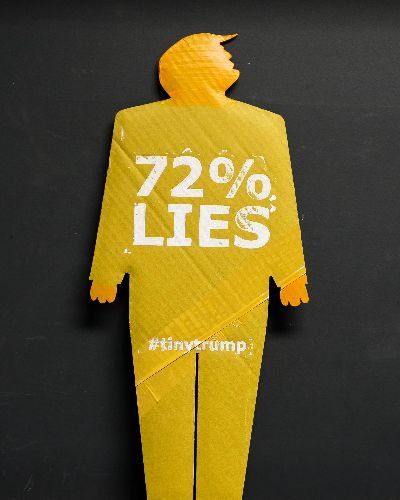 Same as previous image except the slogan is 72% Lies.