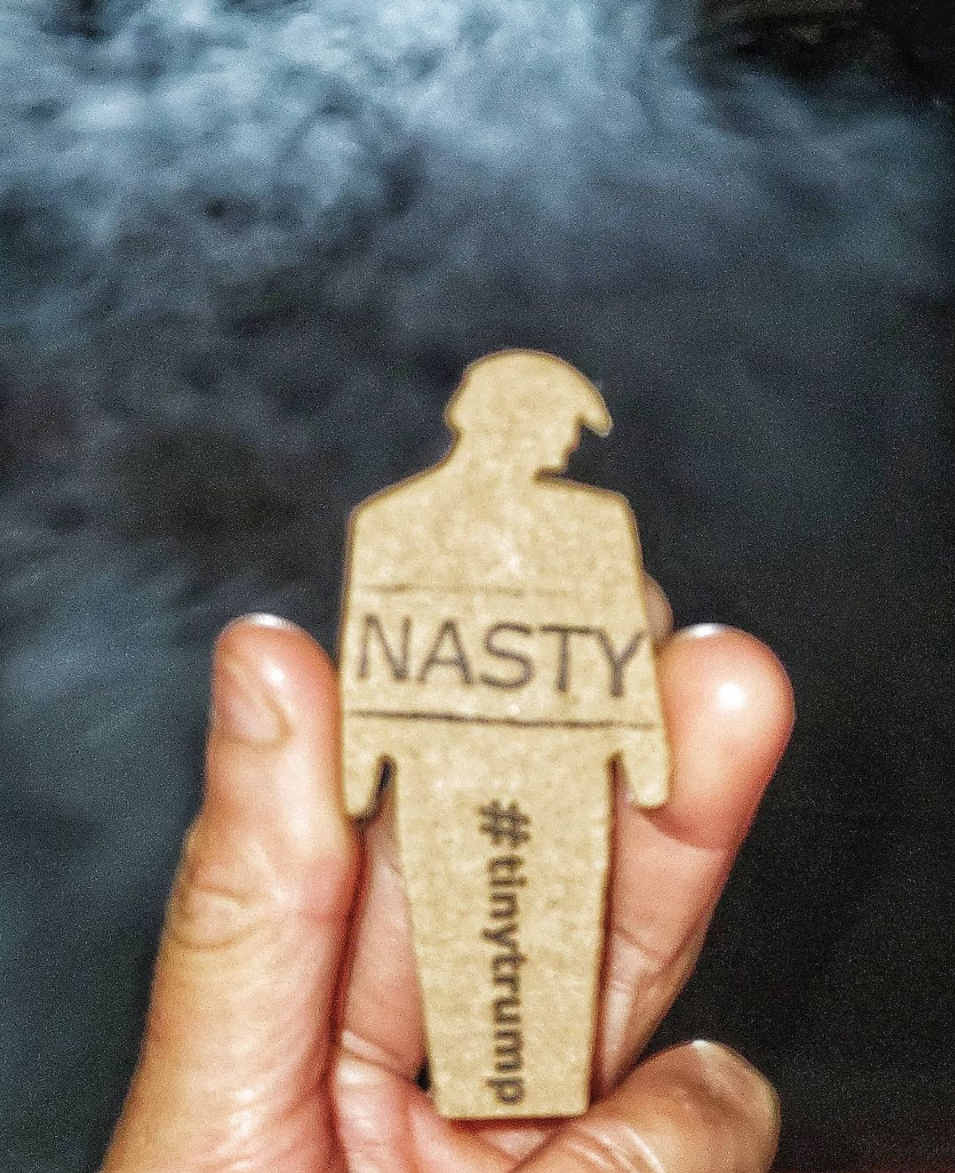 Photograph of a 'DIY' with a custom stamp that a participant made that says Nasty